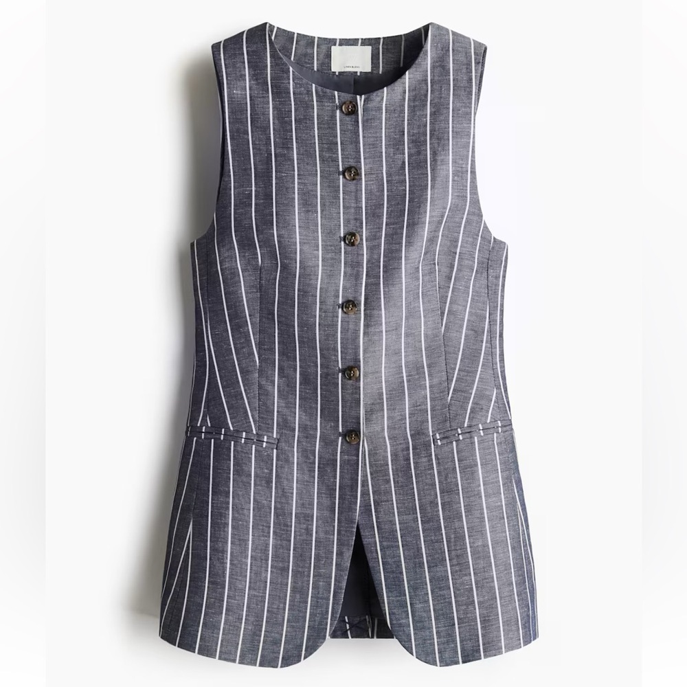 H&M Edition Navy-Blue/Striped Linen Blend Vest